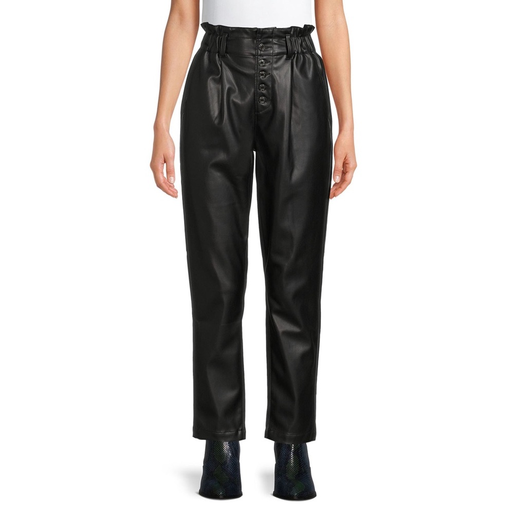 Time and Tru Women's Faux Leather Paperbag Pant - Size 14 (Black)